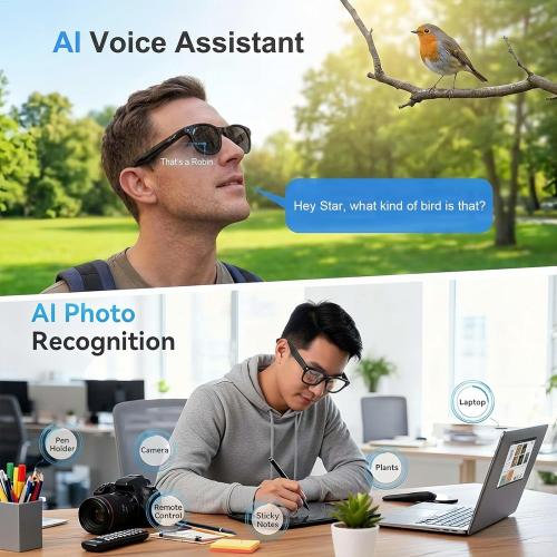 AI Smart Glasses with Camera, 4K HD Video Recording Sunglasses