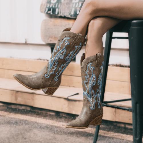 SIZE 8.5 ❗❗Athlefit Women's Embroidered Western Cowboy Boots Mid Calf