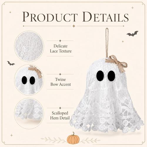 Briwooody 6 Pcs Halloween Ghost Hanging Ornaments for Tree White Lace