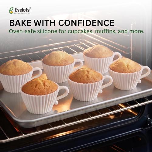 Evelots 12-Piece Silicone Teacup Cupcake Molds, 6 Cups & Saucers, BPA-Free
