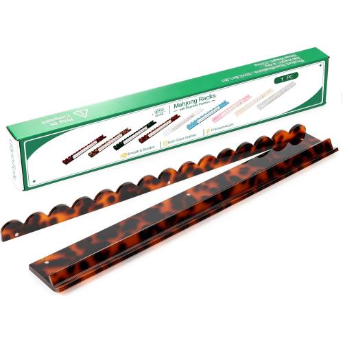 1 PC Mahjong Rack with Magnetic Pusher, 20 Inch Orange Tortoise Premium Thickened Acrylic Scalloped Mahjong Rack with Pusher for American Mahjong, Gift for Mahjong Lovers