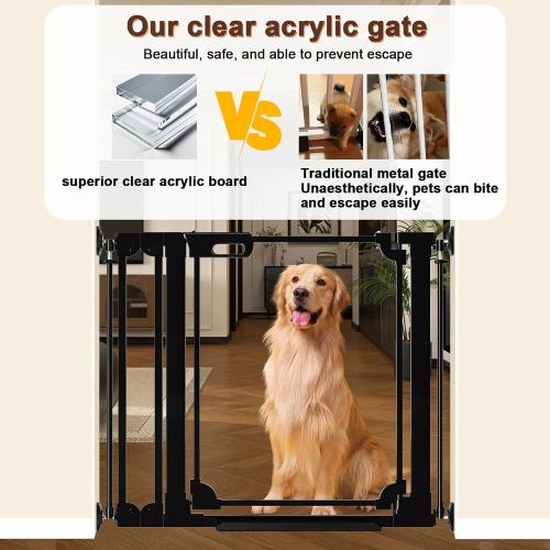 30.7 Tall Clear Acrylic Baby Gate 29.5-47.2 Wide Pressure Mounted Clear Dog Gate Indoor - No Drill Auto Close, Walk Through Baby Gates for Stair & Doorways & Hallway