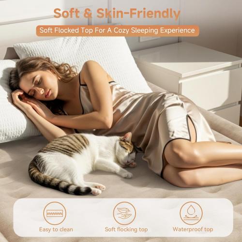 Air Mattress with Built-in Pump, Comfortable Self-Inflating Air Mattress with High-Speed Pump, Durable Blow Up Mattress with Storage Bag for Guests, Camping, Travel (Khaki White, 18 Twin XL)