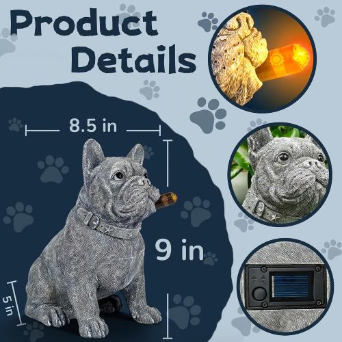 French Bulldog Solar Dog Garden Statue Frenchie Decor Outdoor Figurine