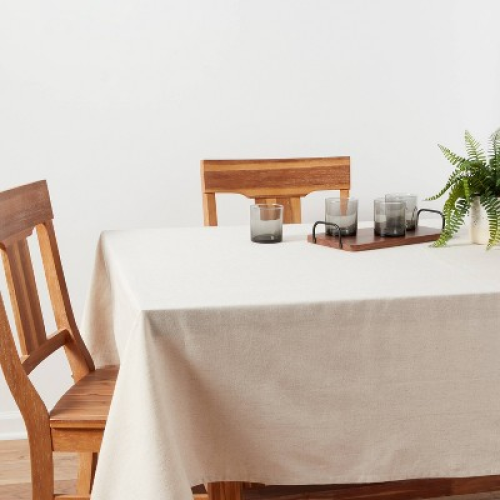 60x84 Linen Blend Tablecloth - Threshold™: Rectangle, Solid Cream, Traditional Style, OEKO-TEX Certified