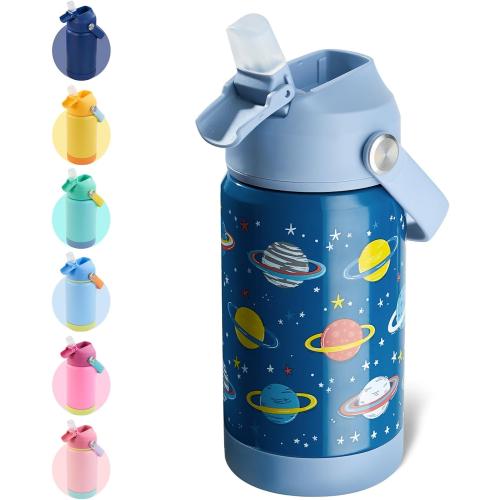 Kerilyn 12oz Kids Water Bottle, Stainless Steel Insulated Water Bottle For Kids, Toddler Cup With Straws Leak-proof, Kids Water Bottles For School Boys Girls, BPA Free, Planet