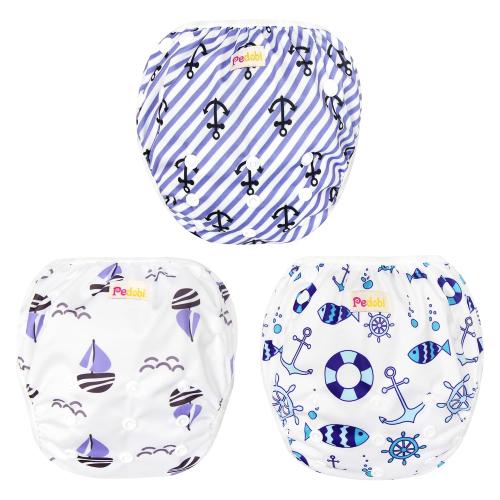 Reusable Baby Swim Diapers, Adjustable Diaper Swim for Toddlers 9 Months - 3 Years Old, 3 Pack for Swimming Lessons (Anchor, Large)