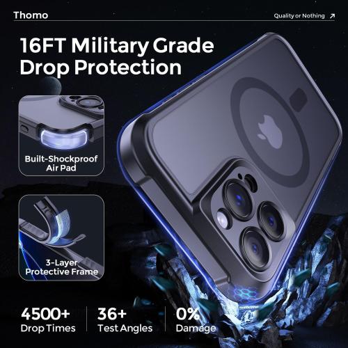 iPhone 16 Pro Max Case, [Full Camera Protection] [Compatible with Magsafe] Military-Grade Shockproof, Anti-Fingerprint Translucent Matte Phone Case,Black