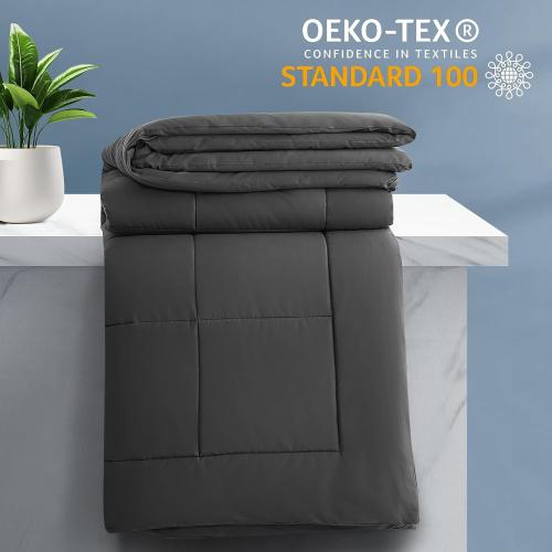 Oversized King Plus Comforter 128''x120'' - Extra Large Cooling All Seasons Down Alternative Lightweight Quilted Duvet Insert with Corner Tabs - Dark Grey