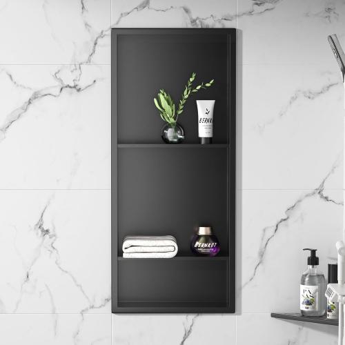 Stainless Steel Shower Niche Matte Black 30 X 12 W/ 3-Tier Shelf | Recessed shower niche no tile needed,space-saving,vertical niche, silver bathroom niche shower for shampoo & soap storage