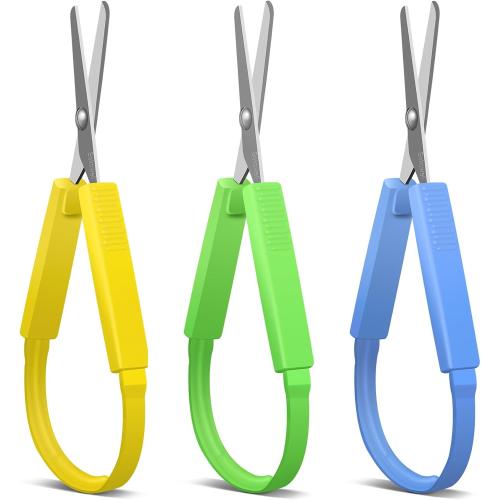 Sokoweii Loop Scissors, Adaptive Design, Preschool Training, Mini Squeeze Scissors, Lefty Support, (3Pcs)