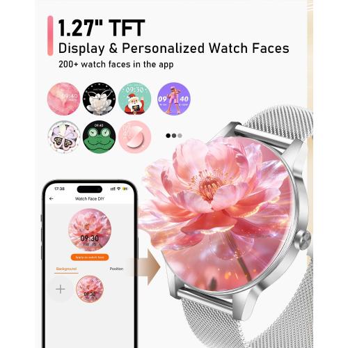 Smart Watches for Women, 1.27'' TFT Fitness Watch With Bluetooth Answer/Make Call,24H Heart Rate/SpO2/Sleep Monitor/Menstrual Cycle/120  Sports Fitness Tracker for iPhone Android iOS(4 Straps,Silver)
