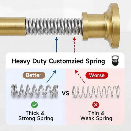 BRIOFOX Gold Tension Curtain Rod 24 to 50 Inch(2-4.1ft) - Spring Tension Shower Curtain Rod, No Drilling Brass Gold Tension Rod for Curtains Windows Closet Kitchen