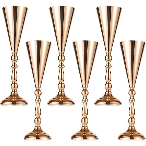 6 Pcs Trumpet Vases, Tall Gold Vases for Centerpieces, 16.5 Inch Gold Flower Vase, Ideal for Wedding, Party, Anniversary, Birthday Table Decor