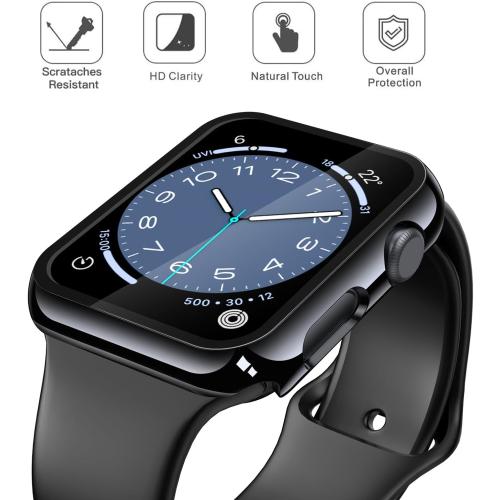 Misxi 2 Pack Tempered Glass Case Compatible for Apple Watch Series 3 Series 2 38mm, Hard PC Screen Protector Overall Protection Ultra-Thin Lightweight Scratch-Resistant Cover for iWatch, Jet Black