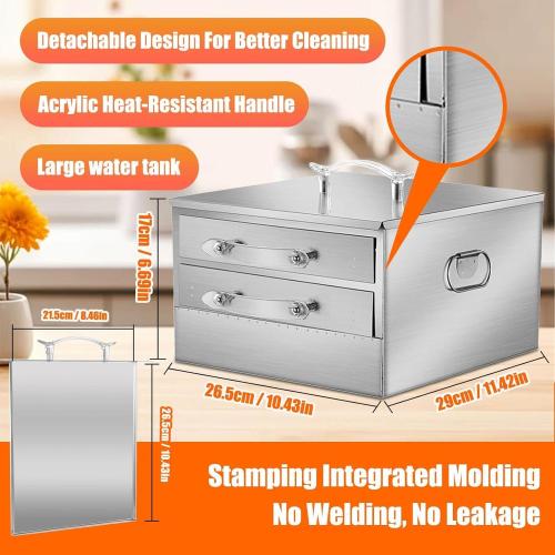 2-Layer Rice Noodle Roll Steamer, Stainless Steel with Acrylic Handle Tray