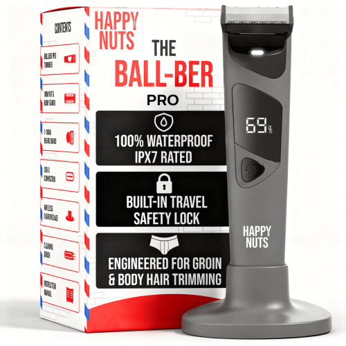 Happy Nuts The Ballber Pro, Groin & Body Hair Trimmer, Waterproof Rechargeable Electric Shaver for Men