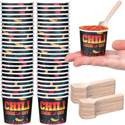Teenyyou 100 Pcs Chili Cook off Decorations, 2 oz Mini Tasting Cups, Black