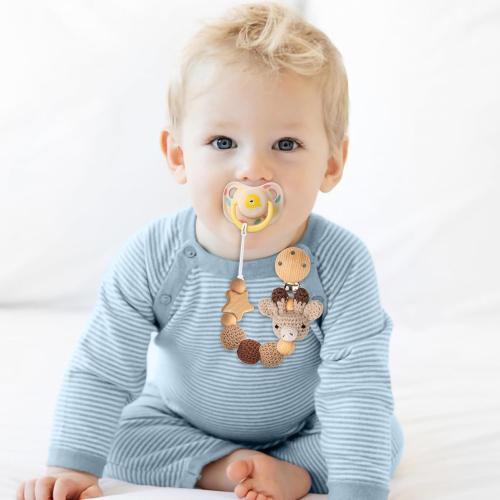 Handmade Knitted Christmas Pacifier Clip Holder for Boys and Girls,4 PCS Binky Clip Fits for Most Baby Pacifier