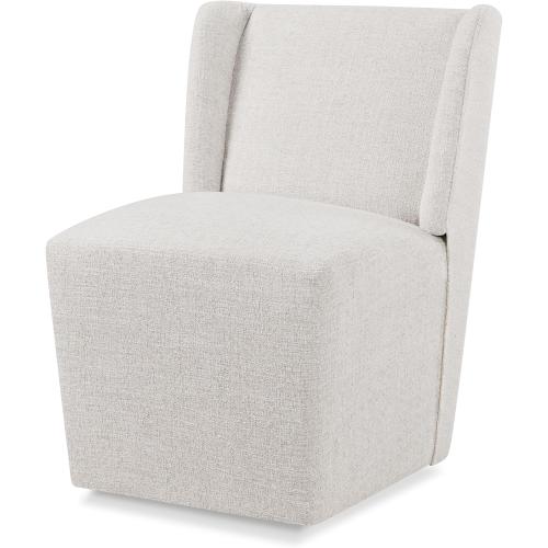 Upholstered Dining Chairs Set of 1 with Casters, Wingback Modern Side Armless Deskchair with Rollers for Diningroom Bedroom Livingroom Reading Room, Linen Fabric