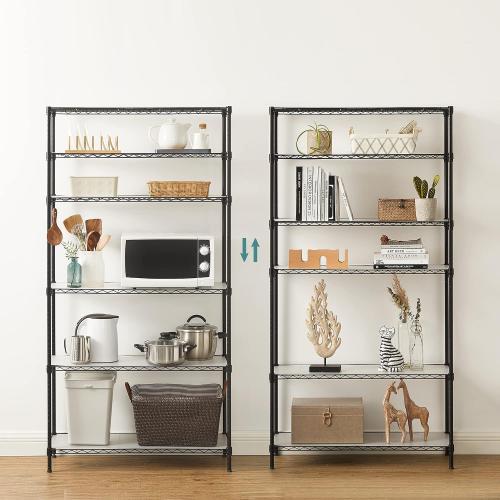 SONGMICS 6-Tier Storage Shelves, Adjustable Wire Shelving Unit, 8 Hooks