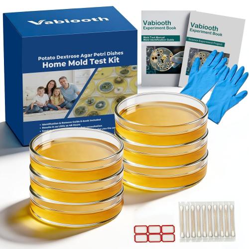 6 Packs Agar Petri Dishes Home Mold Test Kit, Science Project Kit, Mushroom Grow, Potato Dextrose Agar Plates Test HVAC System,Home Surfaces, Air Quality Includes Detailed Mold Identification Guide