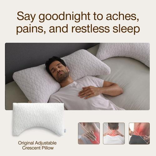 Coop Home Goods Original Crescent Adjustable Pillow,  Bed Pillows for Shoulder, Neck & Head Support, Crescent Foam Pillows - Medium Firm for Back & Side Sleeper, CertiPUR-US/GREENGUARD Gold