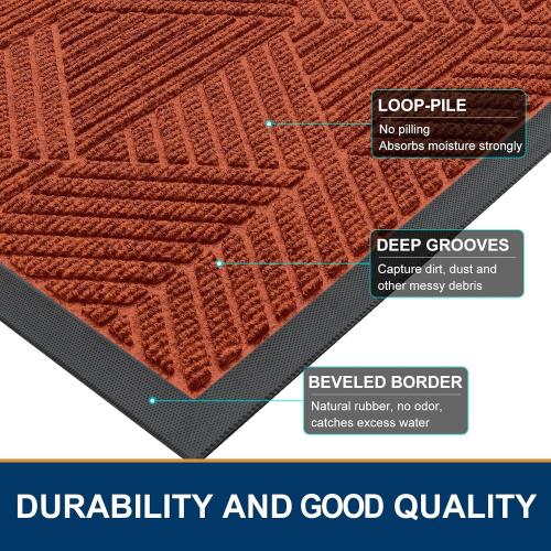 Smiry Front Door Mat Outside Entrance, Low Profile Rubber Doormat, 29.5x17