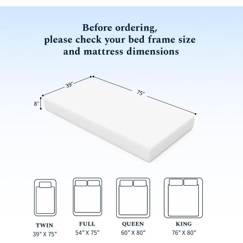 Twin Mattress, 8 Inch Memory Foam Mattress in a Box, Fiberglass Free Twin Size Mattresses for Pressure & Pain Relief, Soft and Comfortable