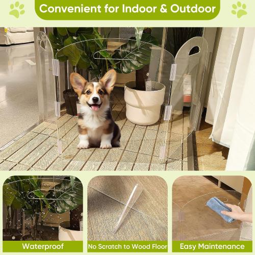 Dog Gate, Clear Acrylic Pet Gate for Dogs, Free Standing Pet Gates for Doorways, Folding Freestanding Puppy Doggy Cat Fence Inside, Dog Barriers for Home 3 Panel