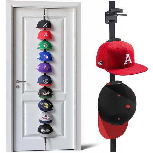 Hat Rack for Door - Two-Way Hanging Caps with Display Hooks and Hanger, Hat Organizer for Baseball Caps, Over the Door Hat Storage Organizer for Bedroom, Entrance or Garage Doors - 1 Pack *** Silver***