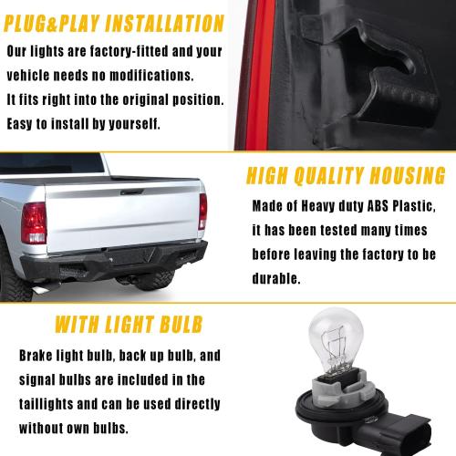Boine Right Side Tail Light Compatible With 2009-2018 Dodge Ram 1500 2500 3500 - Bulb Included (Right Passenger Side)