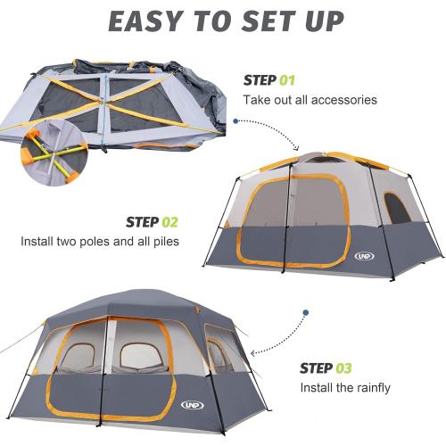 UNP 2/4/6/8 Person Tent, Portable Cabin Tent, Camping Tent 4-Person Easy Set Up, Waterproof with Top Rainfly for Outdoor Camping/Hiking