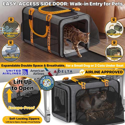 PAWZIDEA Expandable Pet Carrier for Small Cats & Dogs, TSA Airline Approved