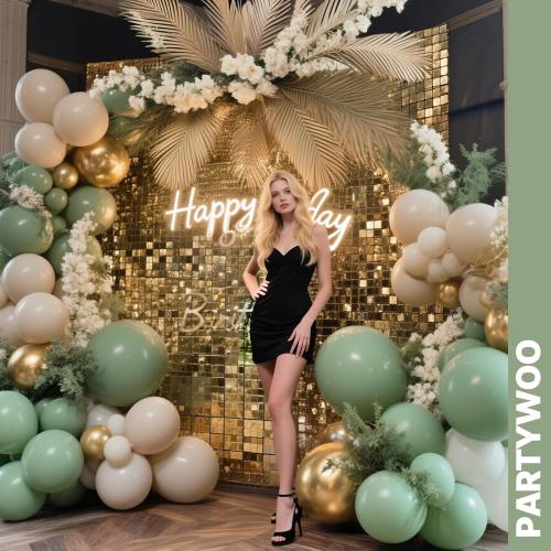 PartyWoo Sage Green Balloons 66pcs 12 Inch Gold White Brown Gold Balloons