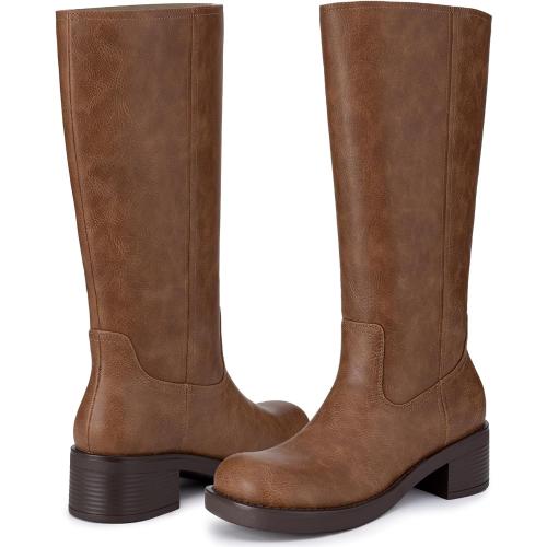 Size 8 Athlefit Knee High Boots Square Toe Ridng Chunky Tall Boots for Women