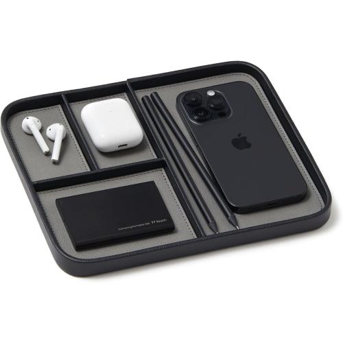 Size 9.5x7.9 Color Black Nordik Leather Valet Tray - Pebble Black - 9.5 x 7.9 Inch Medium Vegan Leather Tray - Stylish Nightstand Organizer for Men - Modern Bedside Caddy - EDC Catchall for Key Watch Wallet Jewellery