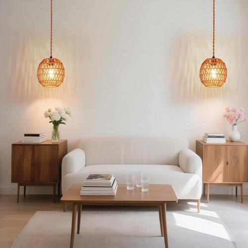 Small Lamp Shades For Table Lamps Hanging Light Boho Lamp Shades Wicker Lamp Shade for Floor Lamps, Rattan Lampshade for Hanging Lamp Wall Sconce Woven Plug in Pendant Light Egg Shade