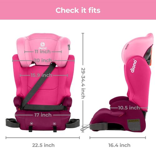 Diono Cambria LE, 2-in-1 Belt Positioning Booster Seat,Backless and High-Back Booster seat for Children from 40—120 lb,17 Wide,6 Headrest Positions,Lightweight with Latch,Pink