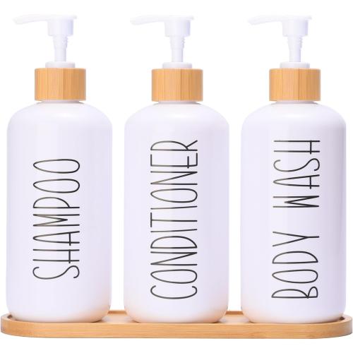 MOMEEMO White Shampoo and Conditioner Dispenser Set