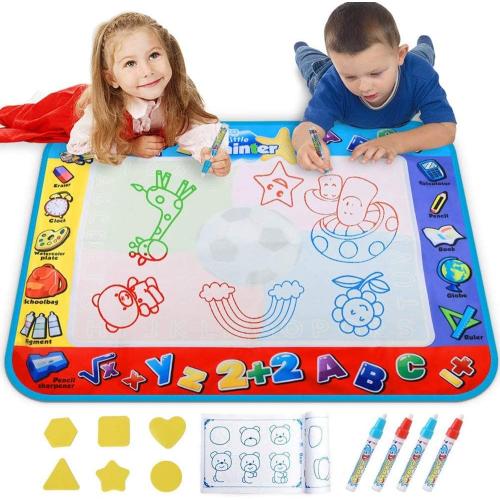Alago Aqua Coloring Mat,Kids Toys Large Water Painting Mat,Toddlers Doodle Pad with 4 Colors,Gifts for Girls Boys Age 3 4 5  Years Old,4 Pens,Drawing Molds and Booklet Included