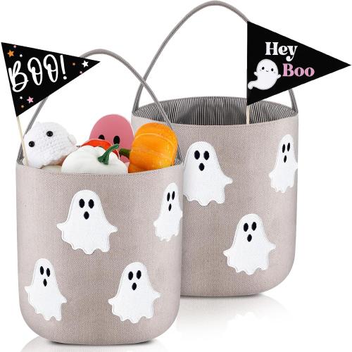 2 Pcs Halloween Boo Basket Trick or Treat Basket, Beige