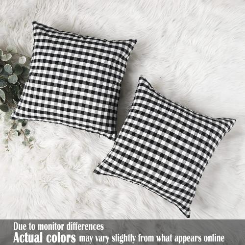 CARRIE HOME Black Plaid Throw Pillow Covers 18x18 Set of 2 Black and White Gingham Pillow Covers 18x18 Farmhouse Decor for Bedroom and Christmas Holiday