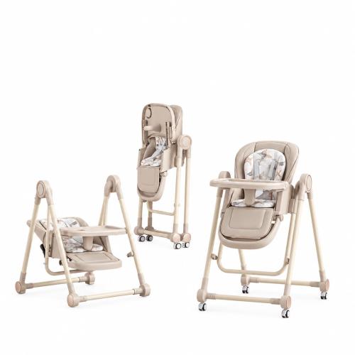 Multi Functional All in 1 Baby High Chair Swings for Infants Foldable Rocking 8 Level Height Adjustment Eco Friendly Washable PU Cushion Ultimate Baby Feeding Chair (Brown)