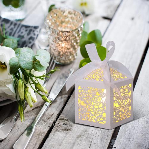 100pcs Laser Cut Favor boxes, Favors Candy Box with Ribbons and Tags