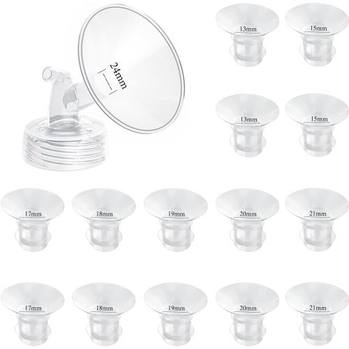 Flange Inserts 13/15/17/18/19/20/21mm 14PC Compatible with Momcozy S12 pro/S9 pro/S9/S10/S12/Medela/TSRETE/Spectra/Bellababy Breast Pumps, Reduce 24mm Tunnel Down to Correct Size