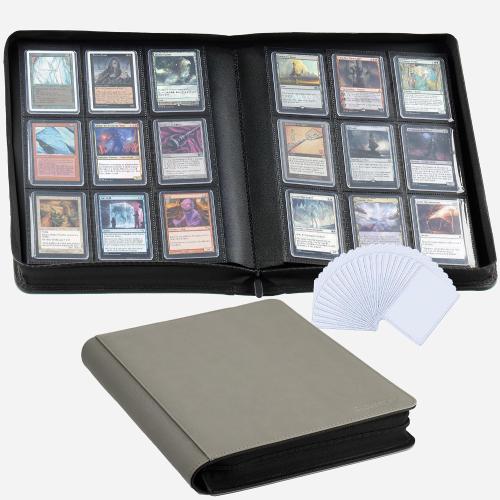 9-Pocket Toploader Binder, Clovecat Premium Card Book， Holds 252 Trading Card with 20 Removable Top-loader Sleeves，PU Card Holder Folders,Card Album for MTG, TCG, Yugioh, Game & Sports Cards(Gray)