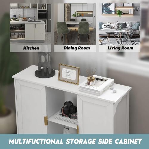 TaoHFE Color White Buffet Cabinet with Storage,Wooden Narrow Sideboard Entryway Cabinets,Modern White Cabinet with Doors Credenza