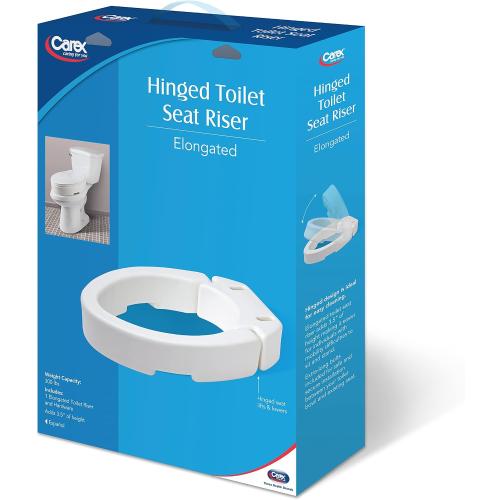 Carex Health Brands Hinged Elongated Toilet Seat Riser, Adds 3.5 Inches of Height to Toilet, 300 Pound Weight Capacity, Raised Toilet Seat, White (FGB32100 0000)