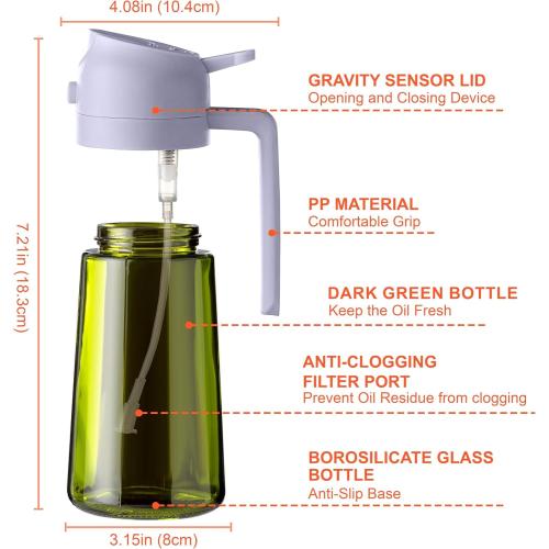 CXINYI - 16oz/470ml Olive Oil Dispenser for Kitchen with Stickers - 2 in 1 Olive Oil Sprayer for Cooking, Air Fryer, and Salad, Black&Purple (Light-Proof Kitchen Gadget)